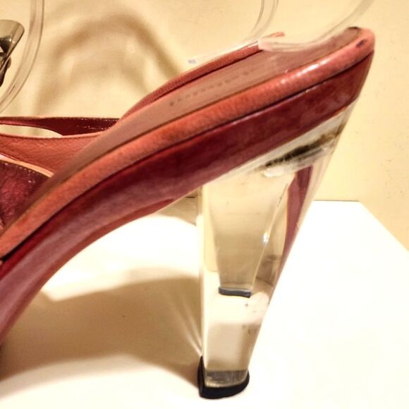 Vtg. Mint Baldinini Pink Leather/PVC Flower Lucite Heel Sandals Sz.6.5 Ret$475 - Picture 5 of 13